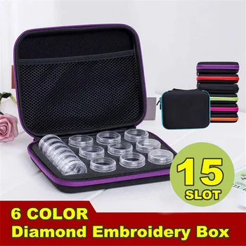 

New Zippered 15 Bottles Diamond Painting Cross Stitch Storage Box Carry Bag Kit Clear Box Embroidery Beads Case Container Organi