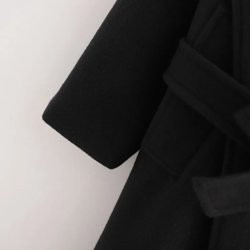 Huaxiafan, женские куртки, отбеленная шерсть, Черное длинное пальто, зимняя куртка, женский пояс, обёрточная бумага, плечи, длинный рукав, уличные свободные пальто