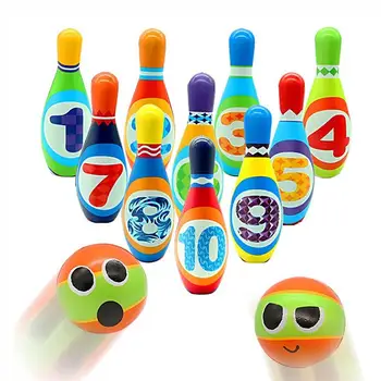 

12Pcs Kids Bowling Toy Solid Pins Balls Bowling Game Indoor Sport Balls Development Toy Outdoor Games