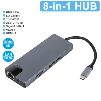 

USB Type C Hub Type-C To HDMI VGA Adapter RJ45 Lan Ethernet SD TF USB-C 3.0 Type c PD charger for MacBook Pro OTG