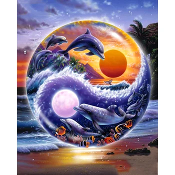 

5D DIY Full Resin Diamond Cross Stitch SeasideDolphins Animal Diamond Embroidery Diamond Mosaic