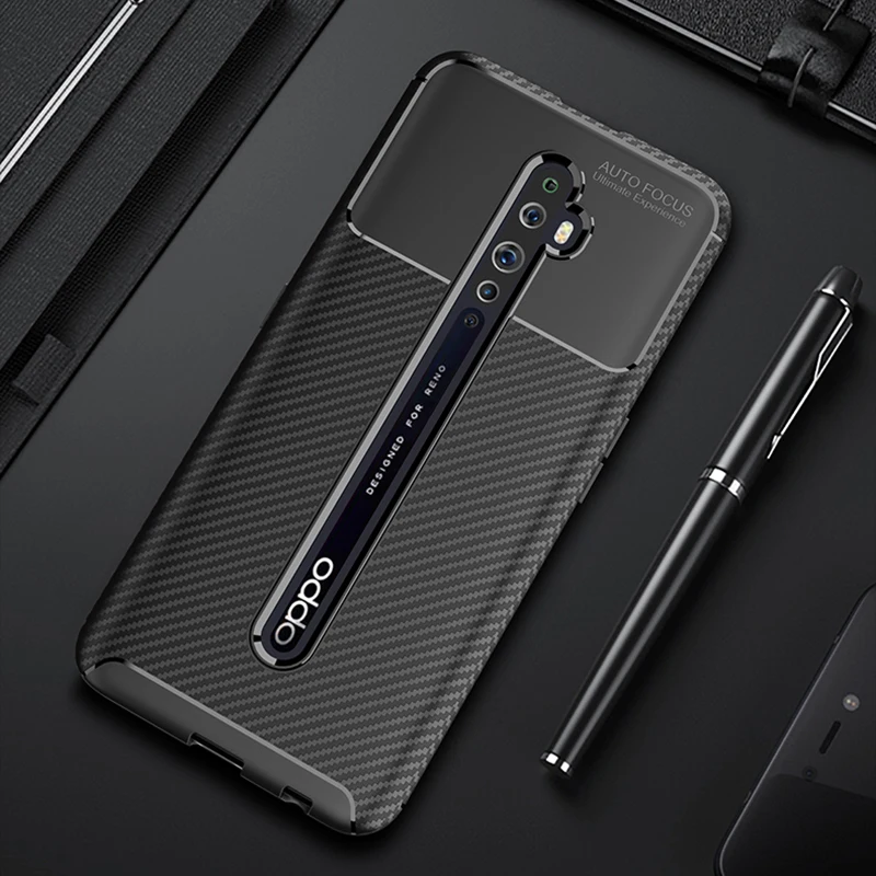 Чехол для телефона OPPO Reno 2 чехол роскошный из углеродного волокна Мягкий ТПУ
