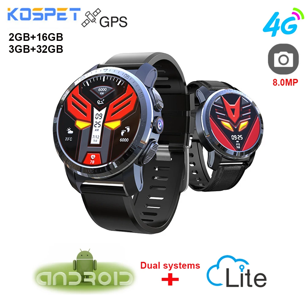 Новые смарт-часы Kospet Optimus Pro, телефон с gps, 4G, часы-телефон, водонепроницаемые, Android 7,1, 2 ГБ, 16 ГБ, 3 ГБ, 32 ГБ, WiFi, Смарт-часы для мужчин