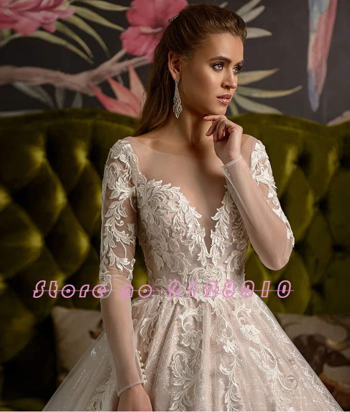 Gorgeous Shiny Ball Gown Wedding Dresses Vestido De Casamento Beading Appliques Long Sleeve Wedding Dress Mariage - Цвет: picture color