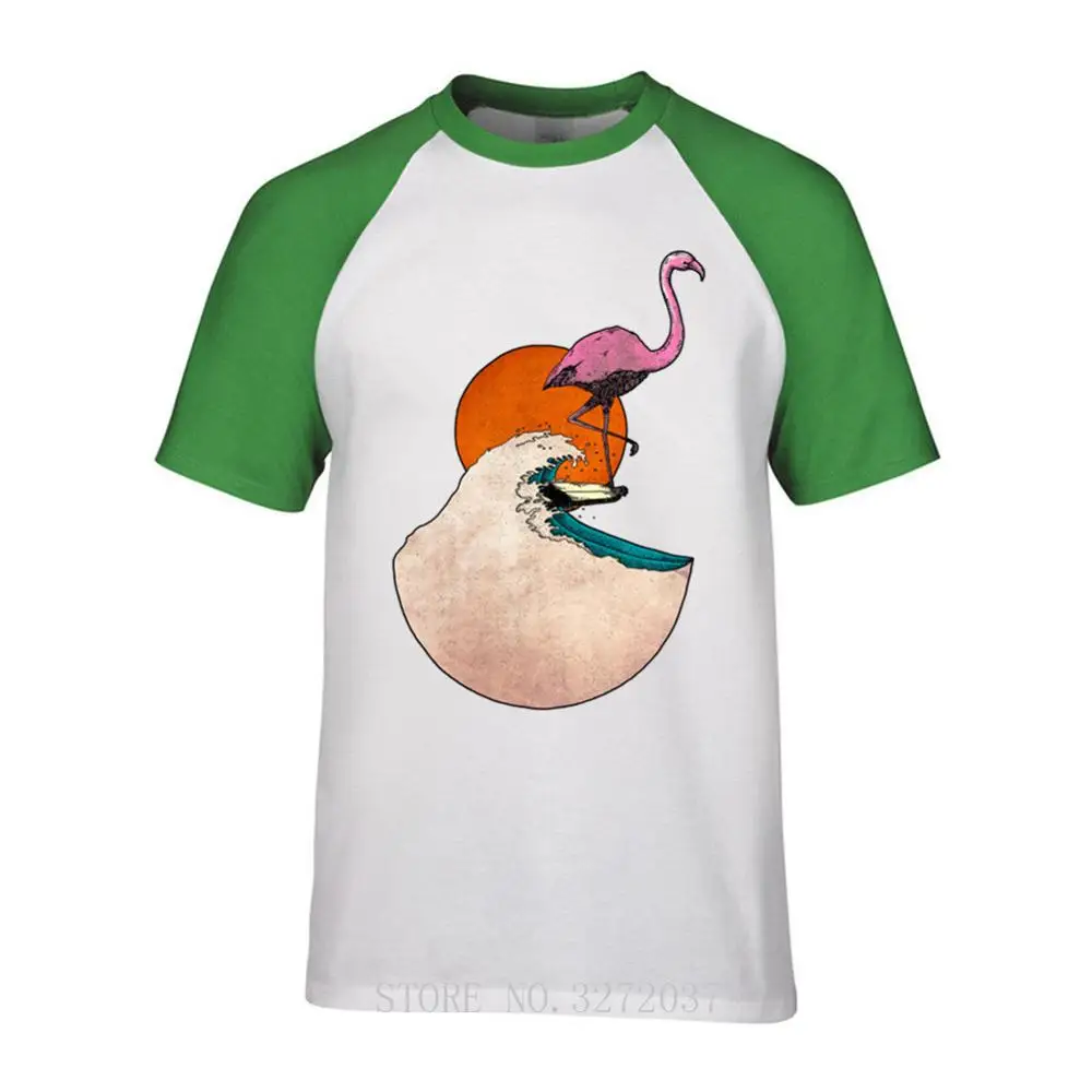 Flamingo surf T-shirts men Summer Tees Short Sleeve Tops Harajuku T Shirts Comfortable All Cotton | Мужская одежда