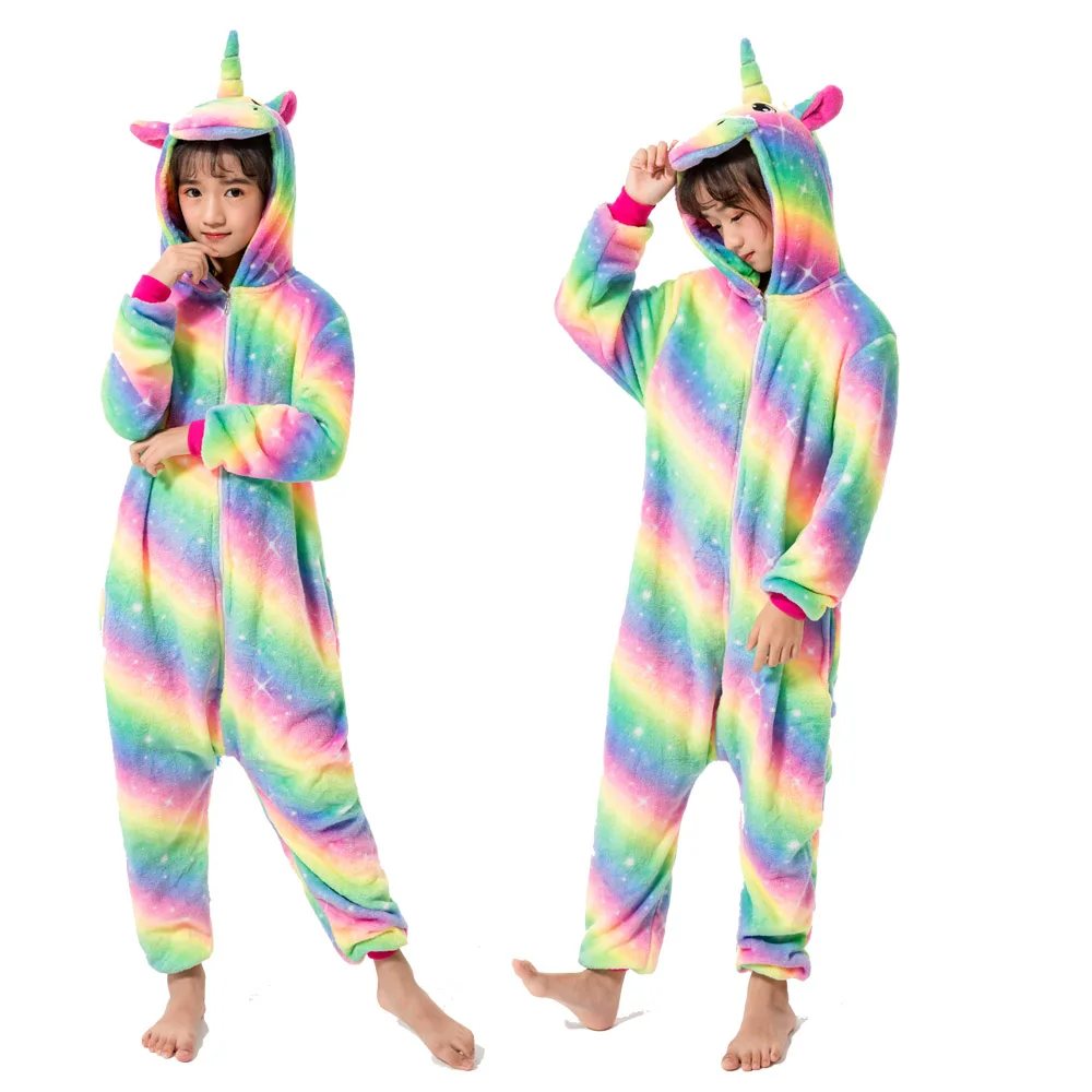 Одежда для сна для мальчиков и девочек детские пижамы с единорогом ползунки «панда» зимние пижамы фланелевые детские комбинезоны с животными для детей от 4 до 12 лет - Цвет: LA34