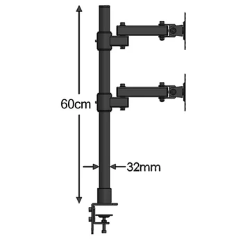 

DL-T801L-D 10-27" Steel double monitor screen desktop stand table holder lcd tv mount tilt 360 rotate vesa 75 100 clamp 0-66mm