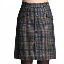 Женская шерстяная юбка, Женская облегающая юбка в английском стиле, осенне-зимние шерстяные юбки размера плюс, клетчатая прямая юбка большого размера 4XL