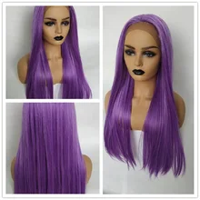 EASIHAIR Длинные прямые фиолетовые кружевные передние парики с волосами младенца высокой плотности синтетические парики для женщин высокая температура волос парики