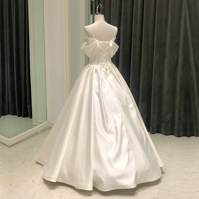 SL-8244 A line wedding dress satin 2021 off shoulder beads simple bridal wedding gowns for bride corset dresses 2