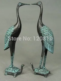 

PAIR CHINESE OLD COPPER HANDWORK CARVED RED-CROWNED CRANES STATUE