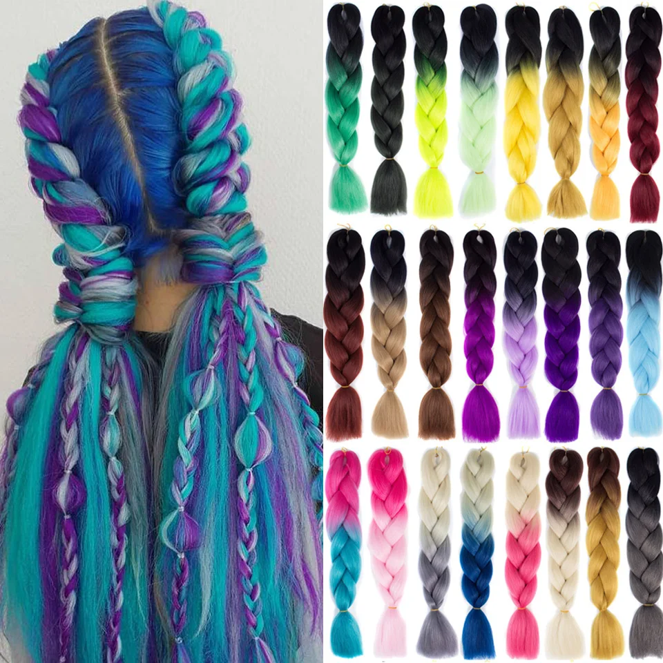 SHANGKE-cabello trenzado de síntesis de 100g y 24 pulgadas, venta al por mayor de cabello sintético con mezcla de varios colores degradado, trenzas Jumbo