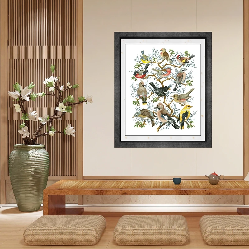 Tree with birds Dreampattern cross stitch kits embroidery needlework sets 18ct 14ct 11ct white cloth cotton thread DIY handmade cross stitch kit cross stitch tools