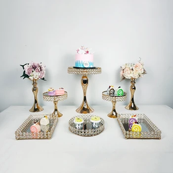 

4-11pcs cake tray gold Crystal Metal Cupcake decorations Dessert Pedestal Party Display