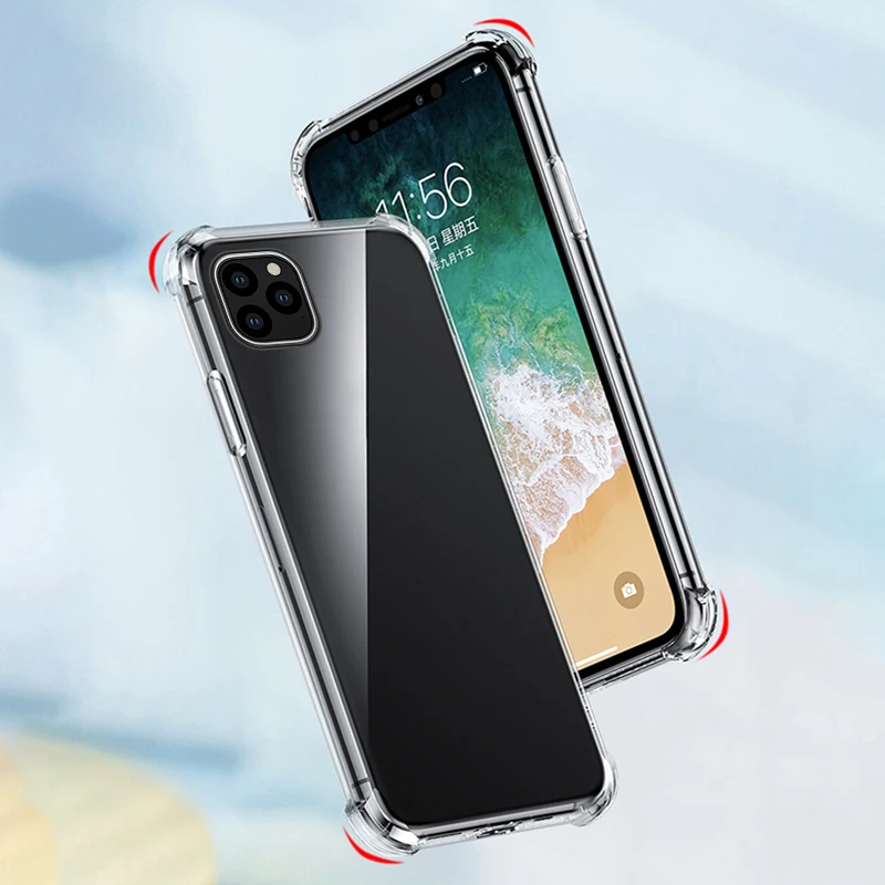Противоударный мягкий чехол для телефона iphone XR X XS 11 pro Max прозрачный силиконовый