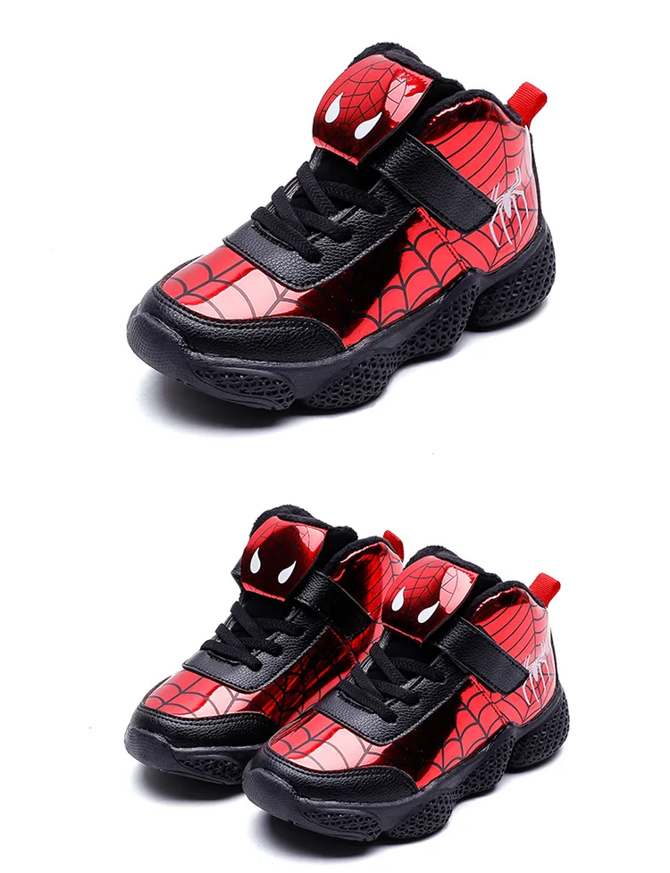 Детская обувь для мальчиков, кроссовки, новые зимние детские бархатные кроссовки с человеком-пауком, баскетбольные кроссовки для мальчиков, повседневная обувь с человеком-пауком, хлопковый кроссовок
