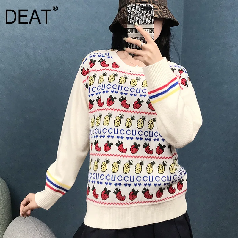 

DEAT 2019 winter pullover knits printed full sleeves loose women fashion sweater female big size warm clothes WH72000L