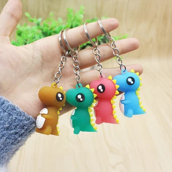 

100pcs/Lot Mixed Colors Mini Dinosaur Keychain Eleka Key Chain Cartoon Animal Keyring Cute Pendant Key Ring