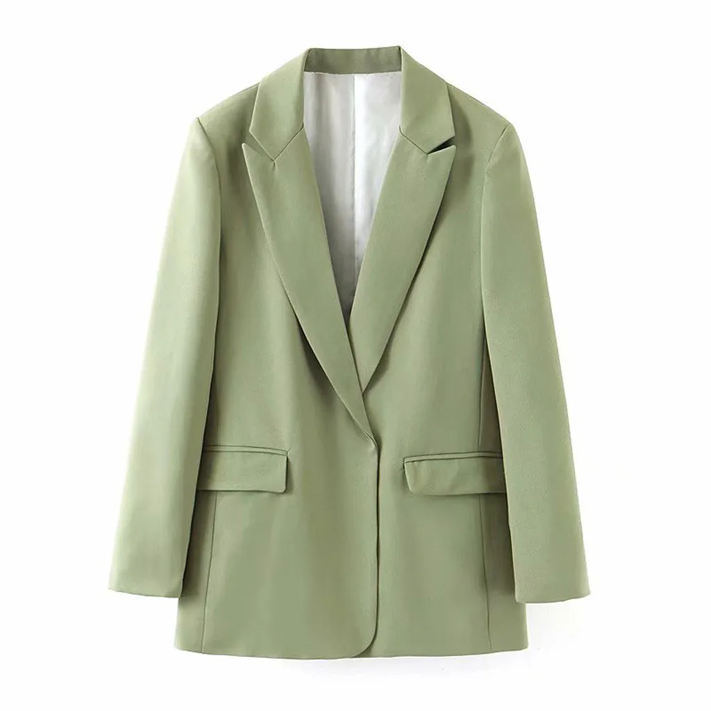 SAGACE женский простой нагрудный длинный рукав карман приталенный Блейзер Длинный Сплошной Цвет маленькое свежее Платье Блейзер официальная одежда для женщин - Цвет: Зеленый