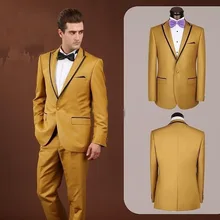 Модный классический мужской костюм с желтым отворотом однобортное мужское платье для выпускного вечера и деловые офисные костюмы(куртка+ брюки