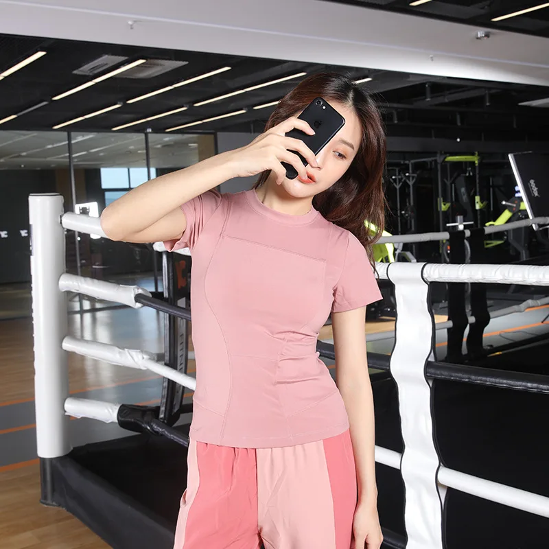 

Sports Tight T-shirt Fashion Running Fitness Yoga Blouses Training Short Sleeve Sweat Absorbing Slimming Knitted Training Suit