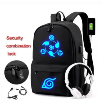 

Naruto Anti-theft backpack luminous Uzumaki Naruto Trendy usb laptop school bag for girls boys teenagers children's cool bookbag