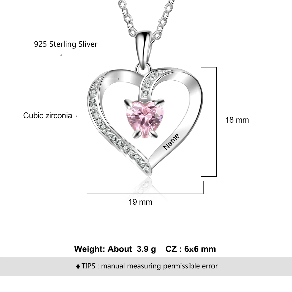 Personalize Necklace 925 Sterling Sliver Jewelry Heart Pendant Custom Name Birthstone Fashion Promise Anniversary Gift for Women - Image 3