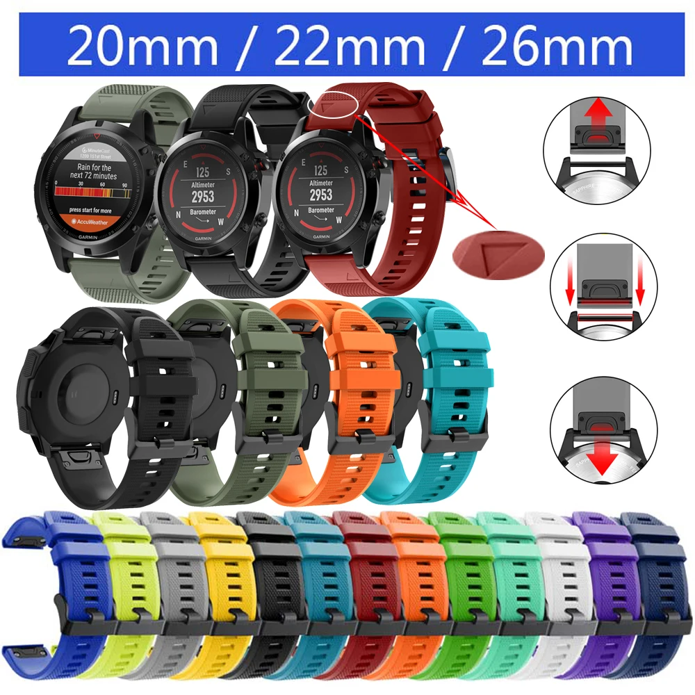 Ремешок для часов 26 22 20 мм ремешок Garmin Fenix 6X6 5 6s 5S Plus 3 3HR gps часы Quick Release силиконовый