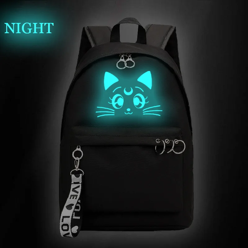 Style 11 Сейлор Мун Кот розовый рюкзак школьный книги сумки Mochila Дорожная сумка для ноутбука кольцо с изображением ленты круг мальчик девочки рюкзак розовый черный - Цвет: Style 11
