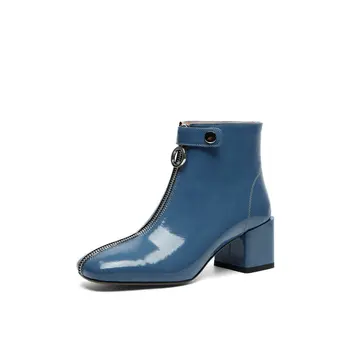 

Ladies Elegant Cow Patent Leather Chelsea Boots Autumn Winter High Heels Shoes Woman New Women Ankle Boots