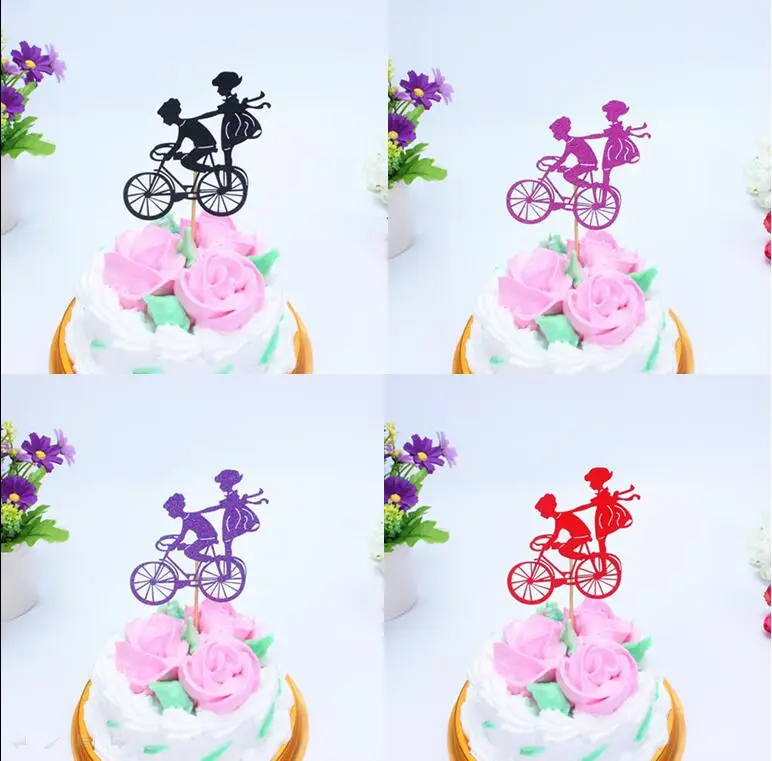 

1pc Multi Colors Creative Cake Flag Topper Biking Boy And Girl Flags For Wedding Birthday Party Cake Baking Decoration Supplies