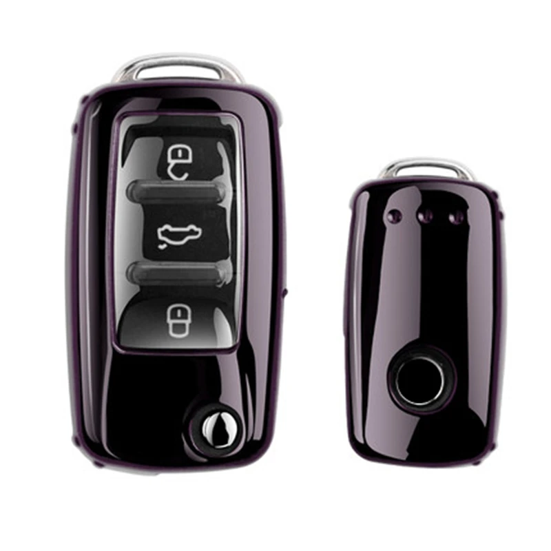 Мягкий ТПУ чехол для ключей автомобиля полное покрытие для VW Volkswagen Polo Golf Passat Beetle Caddy T5 Up Eos Tiguan Skoda A5 SEAT Leon Altea - Название цвета: A-black