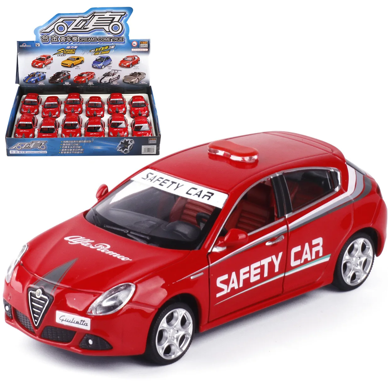 1:32 high simulation Alfa Romeo safety car police car model alloy sound and light pull back car toys for children gifts