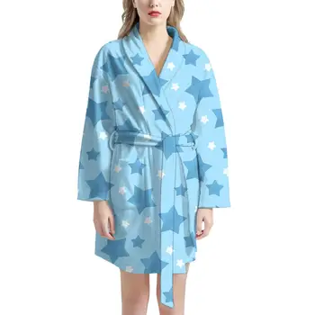 

New Women's Robes Winter Warm Cotton Nightgown Sleepwear Ladies Home Clothes Blue Star Printing Gils Bathrobe Hotel Robe Pajamas