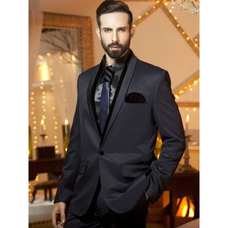 

Italian Designs Black Shawl Lapel Men Suit Slim Custom 2 Pieces Business Formal Party/Prom Suits Wedding Suits (Jacket+Pants)
