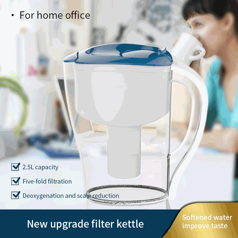 Jarra de purificación de agua de 2,5l, filtros de agua de carbón activado portátiles, hervidor agua Mineral pura y saludable, olla filtrada para el hogar y la cocina|Filtros de agua para