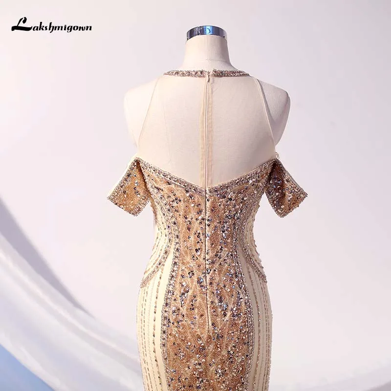 Lakshmigown золотые Кристаллы Русалка вечернее платье Бисероплетение женские платья формальное платье Robe de Soiree