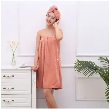 

YJBSYLS Coral Velvet Tube Top Bath Towel Beauty Salon Can Wear A Super Absorbent Baotou Shower Cap Bath Skirt Two-piece Suit