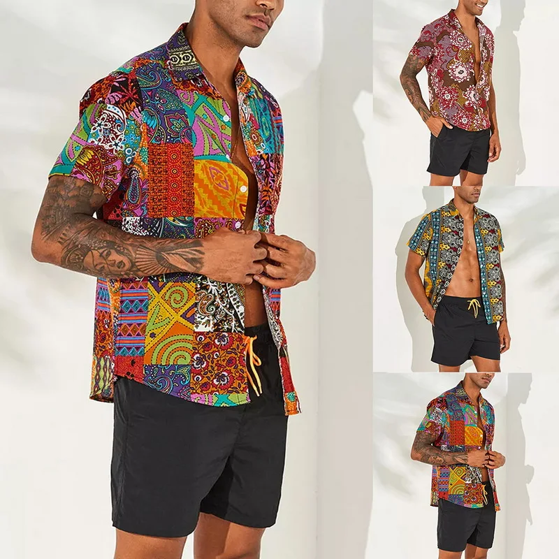 MJartoria Мужская Новая Пляжная рубашка в стиле ретро модная рубашка с цветочным принтом с коротким рукавом 2019 Повседневная рубашка на