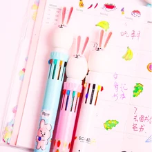 Кролик мультфильм 10 цветов многоцветная шариковая ручка многофункциональная шариковая ручка для кролика креативные канцелярские школьные принадлежности подарок