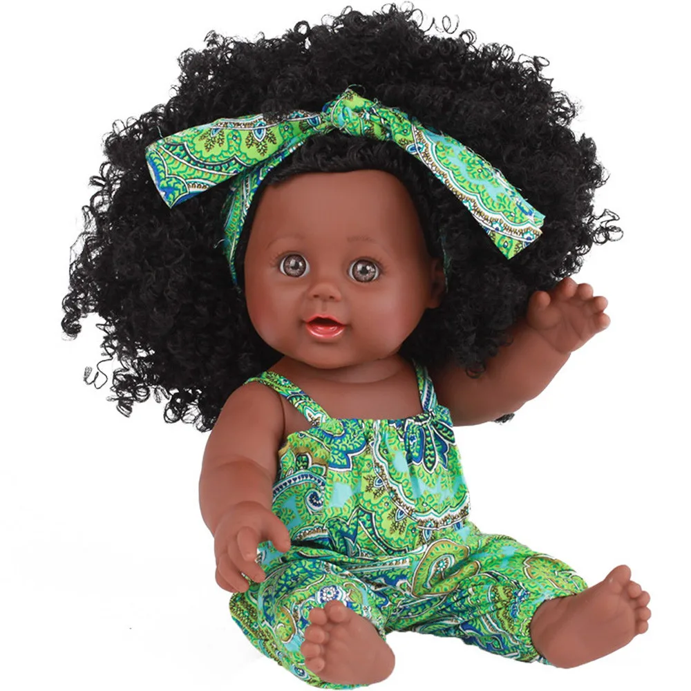12 дюймов черные куклы для девочек, африканские американские куклы для игр, Реалистичная кукла для игр, куклы для маленьких игр, Развивающие детские подарки - Цвет: Green