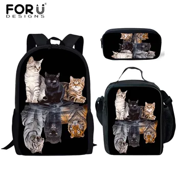 

FORUDESIGNS Funny 3D Cat Reflection Tiger Printed School Bags Set for Girls Boys Primary School Students Bookbag Kids Schoolbags