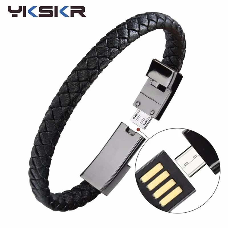 

Outdoor Portable Leather Mini Micro USB Bracelet Charger Data Charging Cable Sync Cord For iPhone Xs Android Type-C Phone Cable