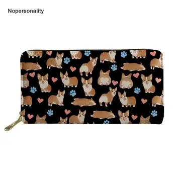 

Nopersonality Cute Corgi Dog Print Leather Wallets for Women Black Long Female Phone Bags 3d Credit Card Holder Coin Purse