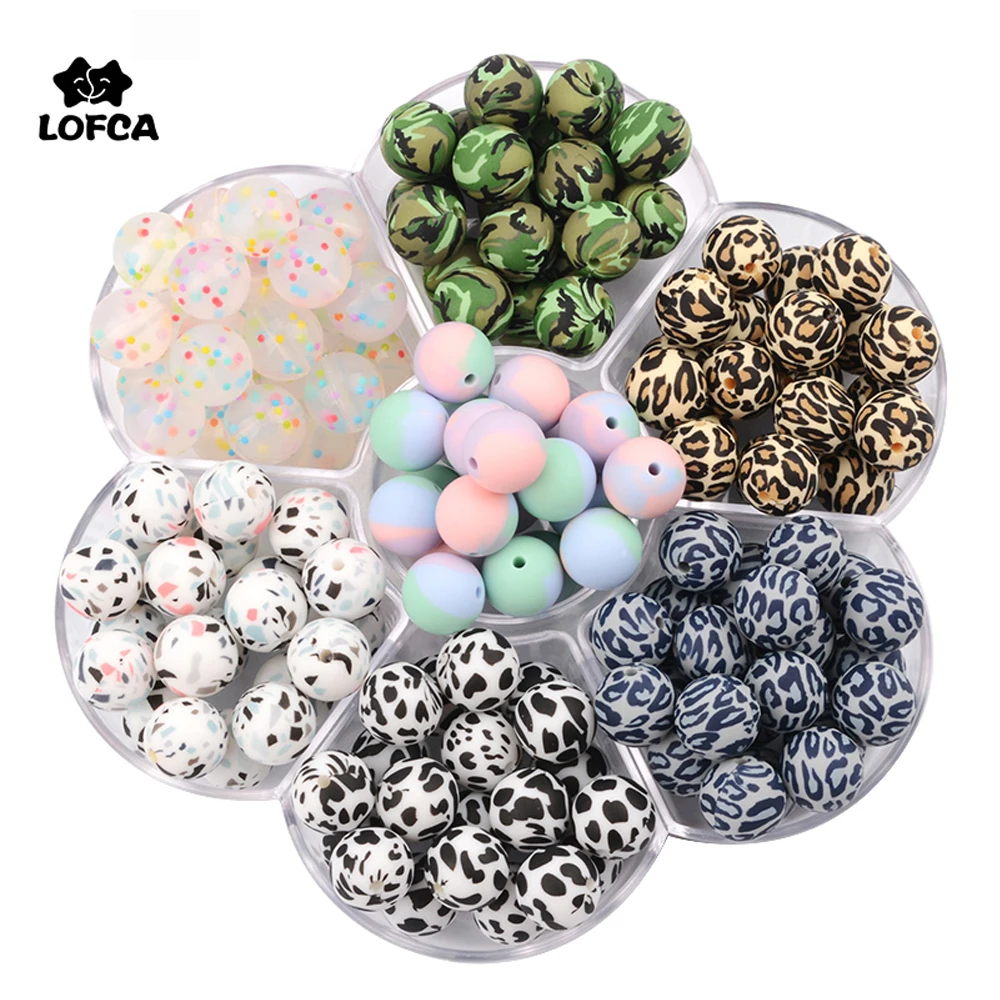 Food-Grade Tie-Dye Terrazzo-Teething-Beads Silicone Beads Pacifier-Clip Jewelry Baby Teether