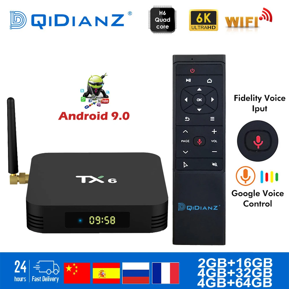 

Tanix TX6 Smart TV BOX Android 9.0 Quad core ARM Cortex-A53 USB3.0 4G+64G 2.4G/5G Dual WIFI BT4.1 4K Neftflix Google Set Top Box