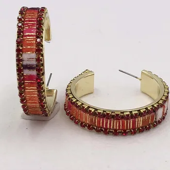 

2020 New C-shaped Fashion Creative Earrings Velvet Crystal Applique Structure Push-in Snap Earrings Boho Ladies Jewelry