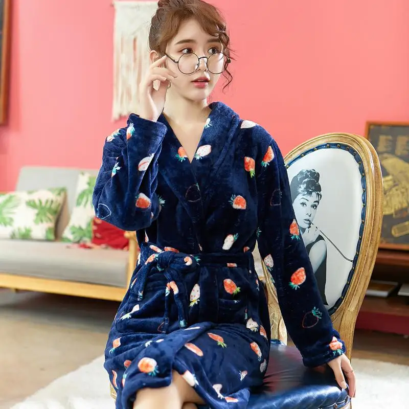 Lovely Robe Women Coral Fleece Nightwear Autumn Winter Warm Sleepwear Intimate Lingerie Home Cothes Flannel Homewear Nightdress - Цвет: Style C