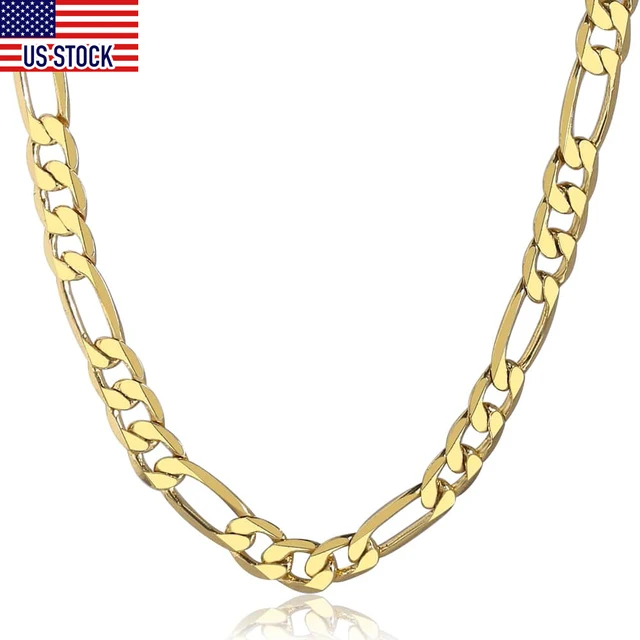 9 mm Figaro Chain Link Necklace for Men Boys Heavy 316L Gold Plated Stainless Steel Gold Color 24 inch, Men's