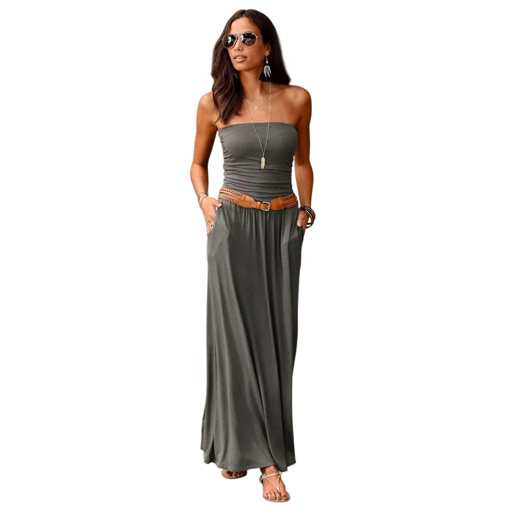 

2019 Casual Solid Vestido Long Dress Off Shoulder Summer Beach Dress Ladies Maxi Dresses Robe Femme Long Dress